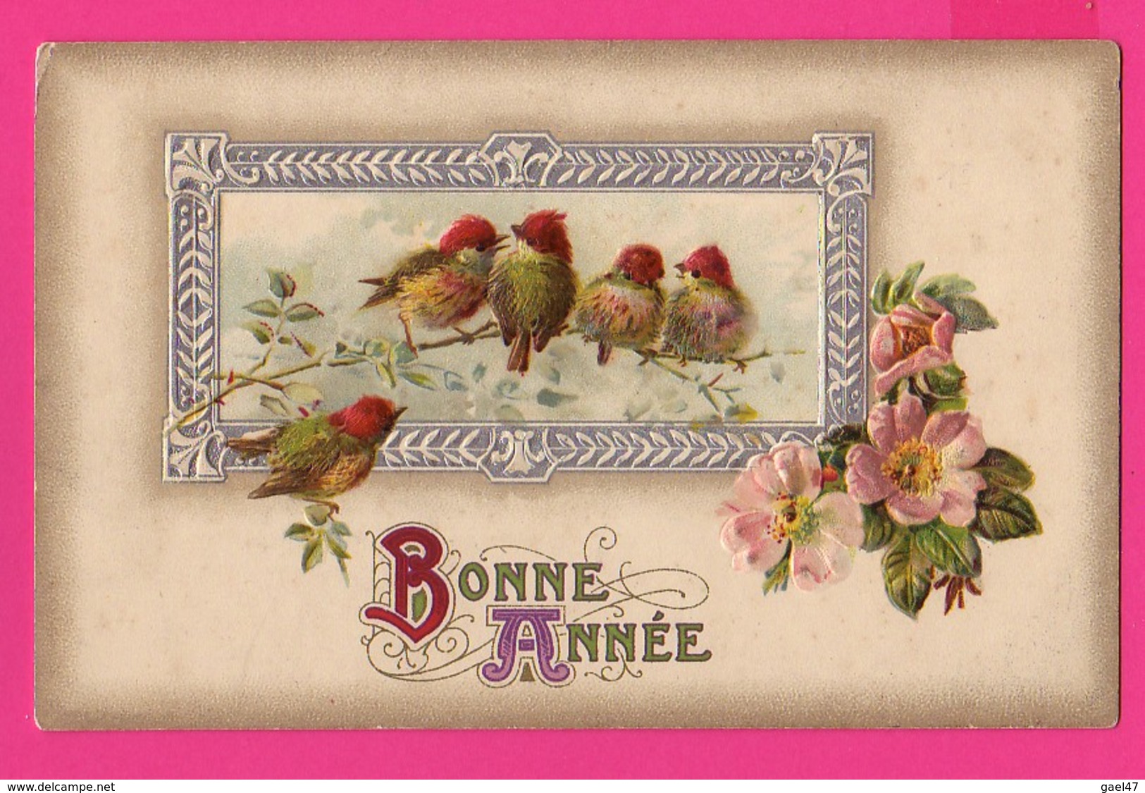 CPA GAUFRÉE (Réf: Z2373) (FÊTES VŒUX BONNE ANNÉE) Oiseaux Fleurs - Nouvel An