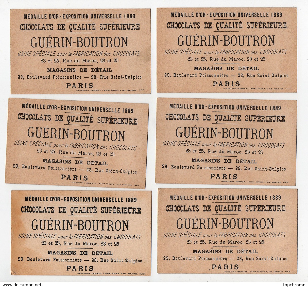 CHROMO Chocolat Guérin-Boutron J. Minot Humour (12 Chromos) - Guérin-Boutron