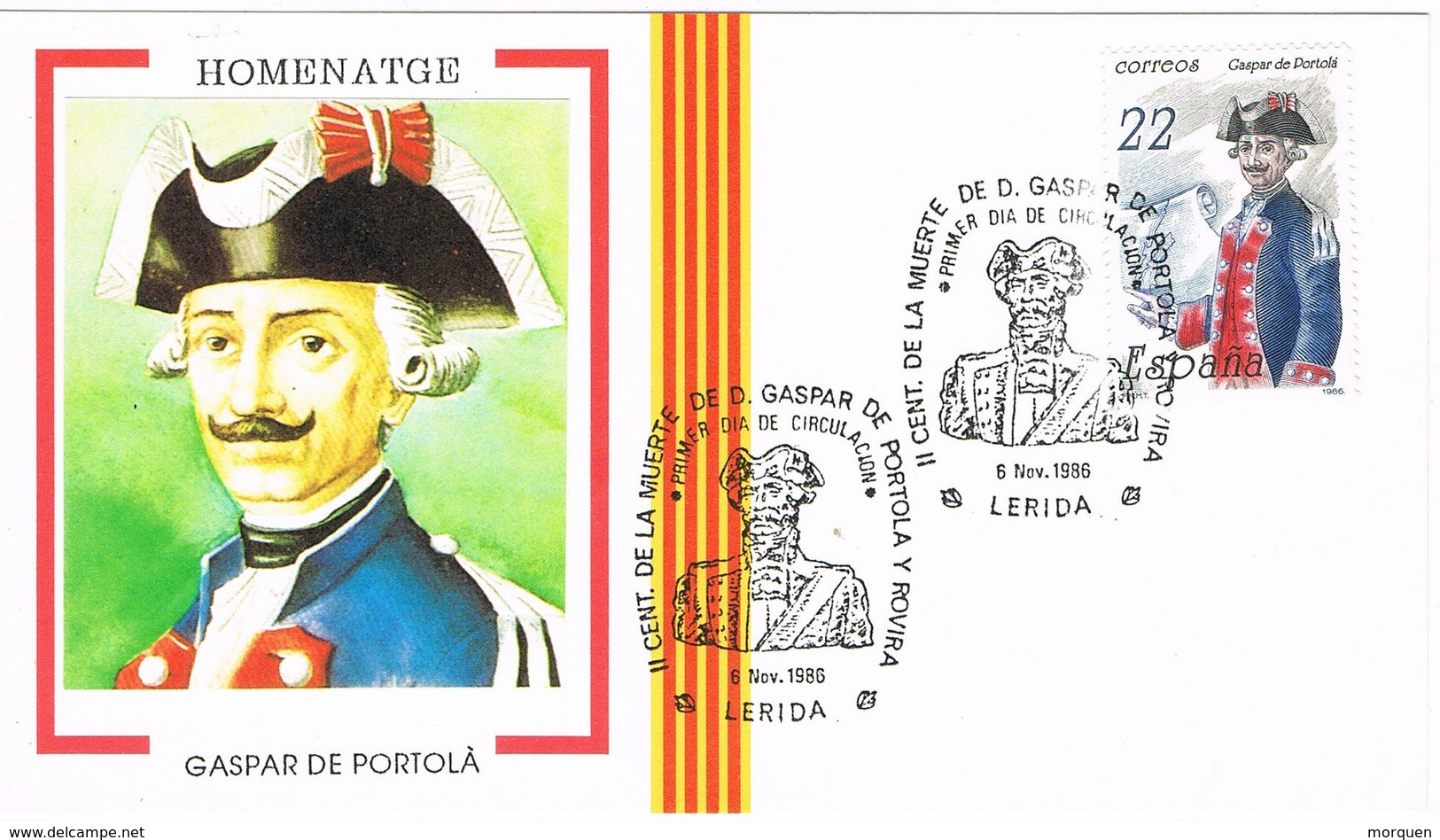33697. Tarjeta  LLEIDA (Lerida) 1986. Centenario Muerte Gaspar De PORTOLA, Descubridor De California - Cartas & Documentos