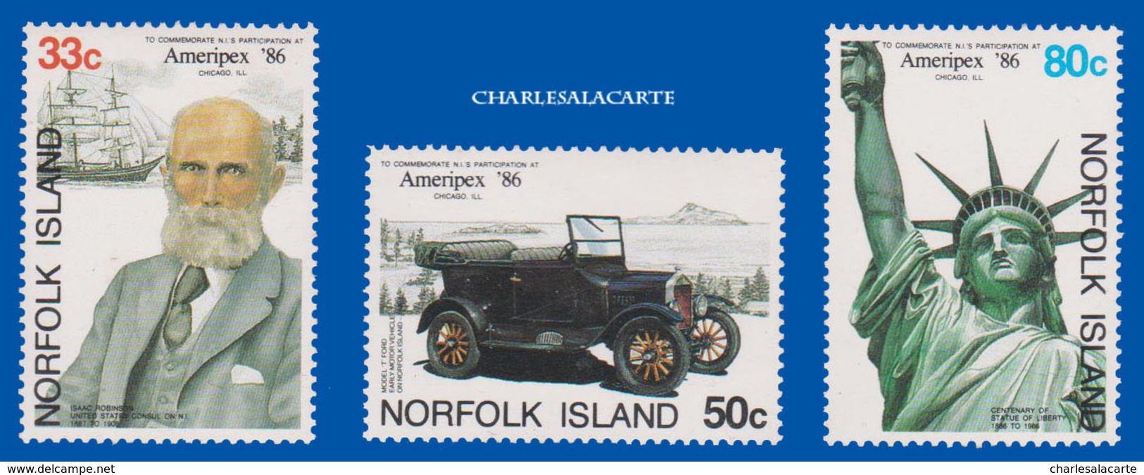 NORFOLK ISLAND 1986 S.G. 385-387  AMERIPEX 86. U.M. N.S.C. - Norfolkinsel