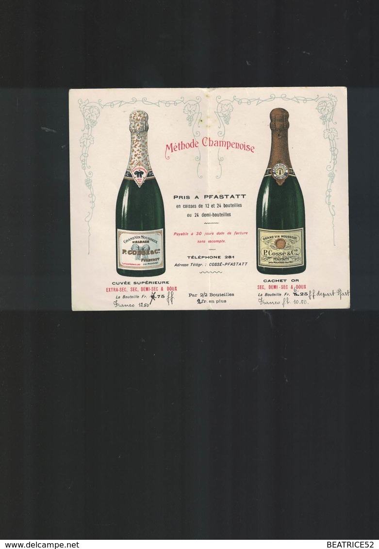 PUBLICITE DU GRAND VINS MOUSSEUX DE LA STE  P.GOSSEE ET CIE A PFSTATT PRES DE MULHOUSE  TRES RARE - Champagne