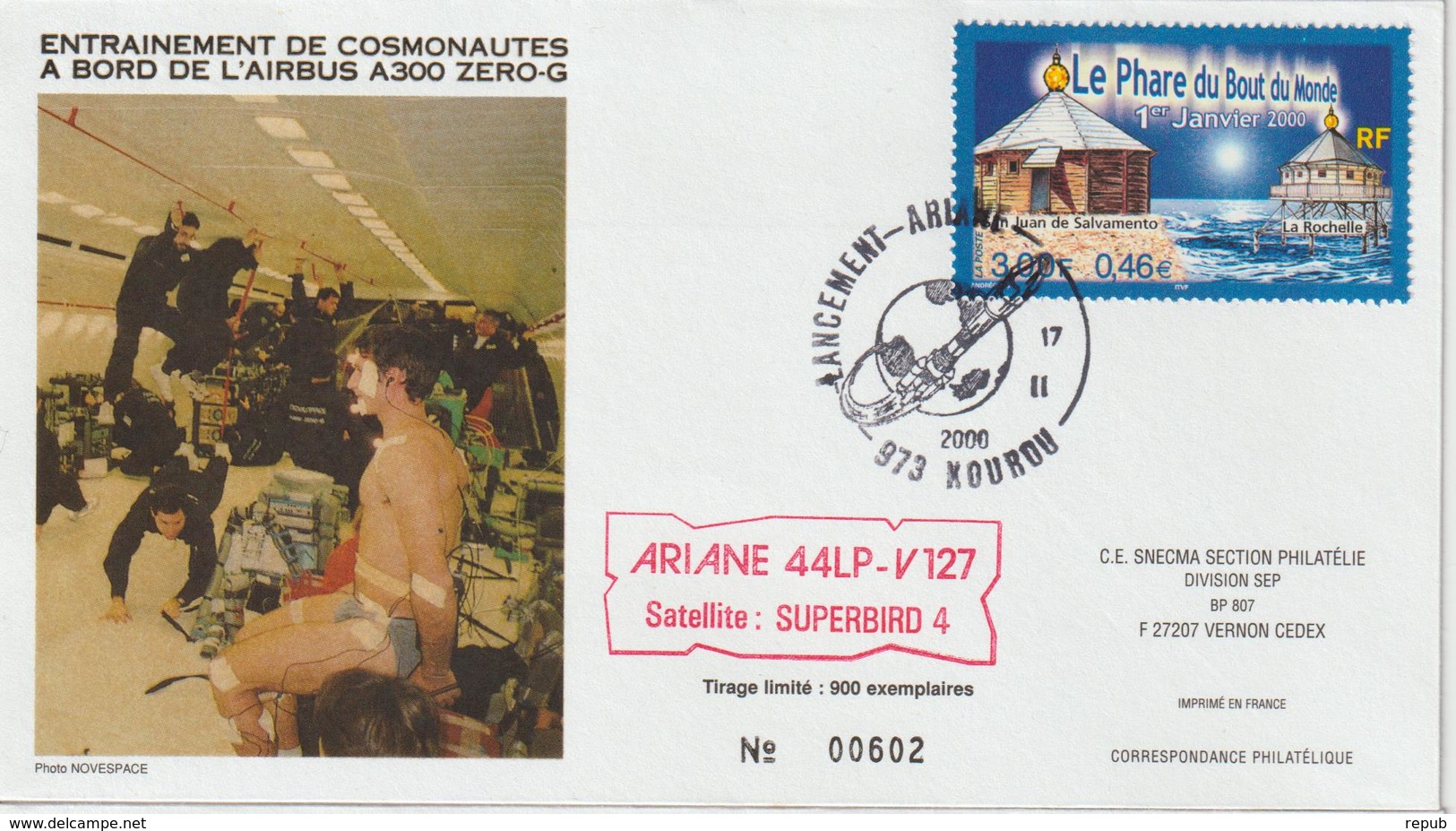 France Kourou 2000 Lancement Ariane Vol 127 - Cachets Commémoratifs