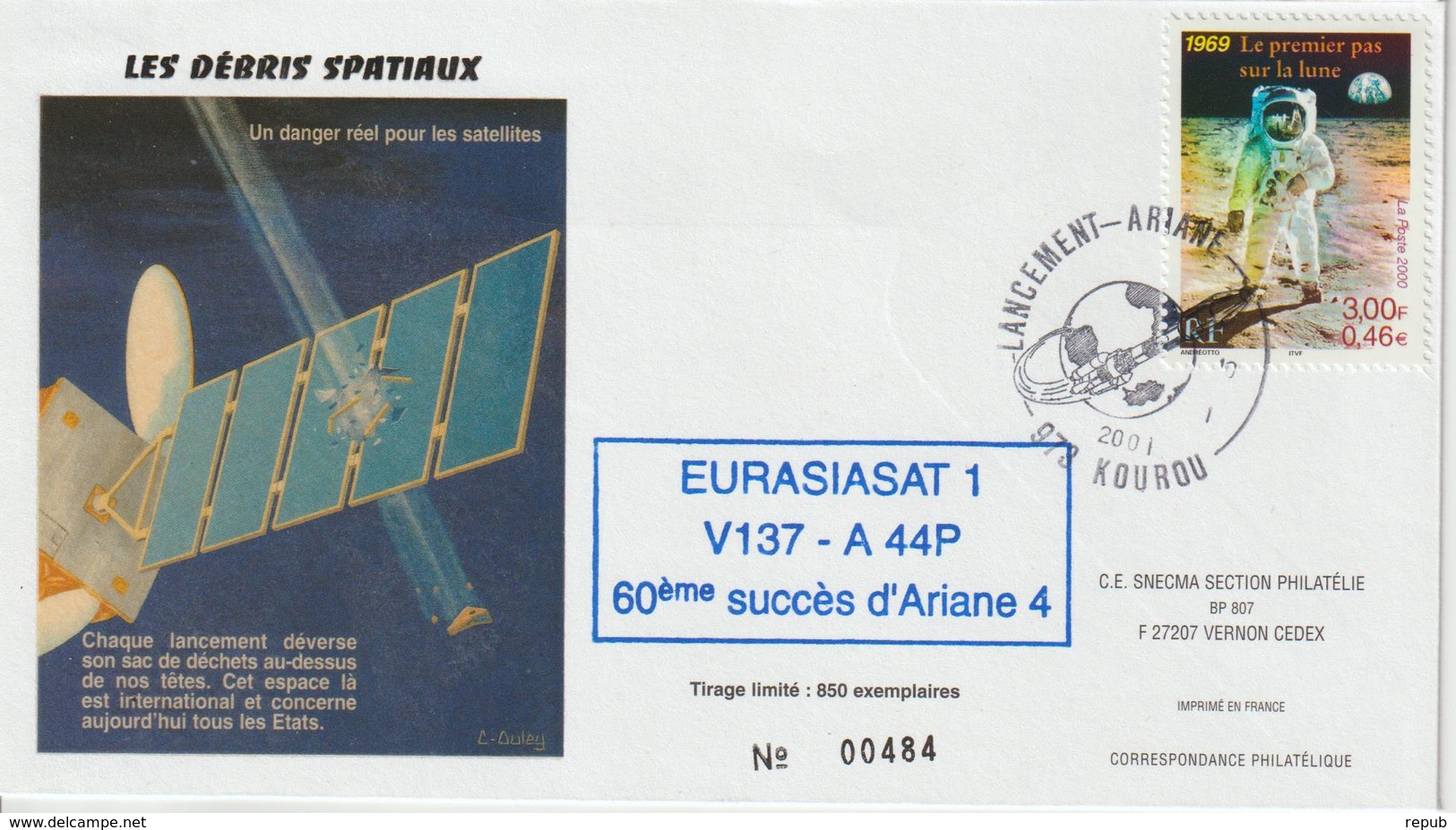France Kourou 2001 Lancement Ariane Vol 137 - Cachets Commémoratifs