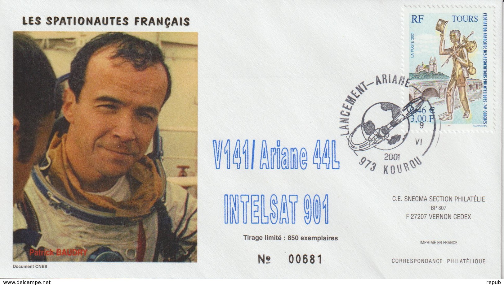 France Kourou 2001 Lancement Ariane Vol 141 - Matasellos Conmemorativos