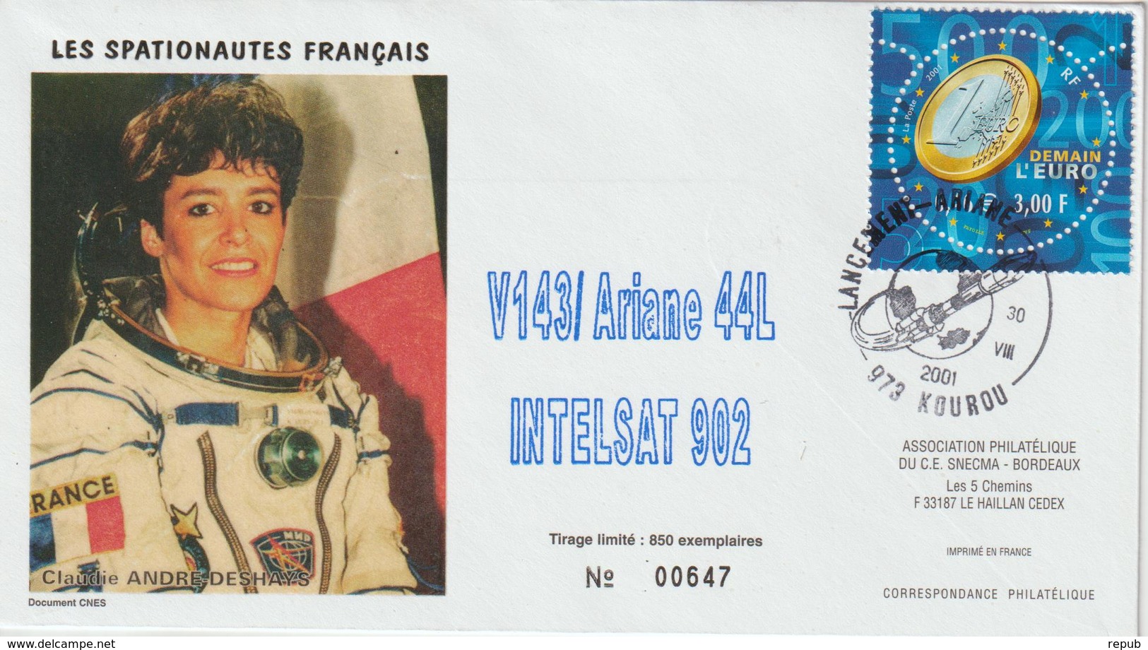 France Kourou 2001 Lancement Ariane Vol 143 - Gedenkstempels