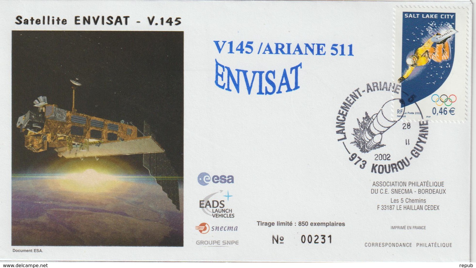 France Kourou 2002 Lancement Ariane Vol 145 - Matasellos Conmemorativos