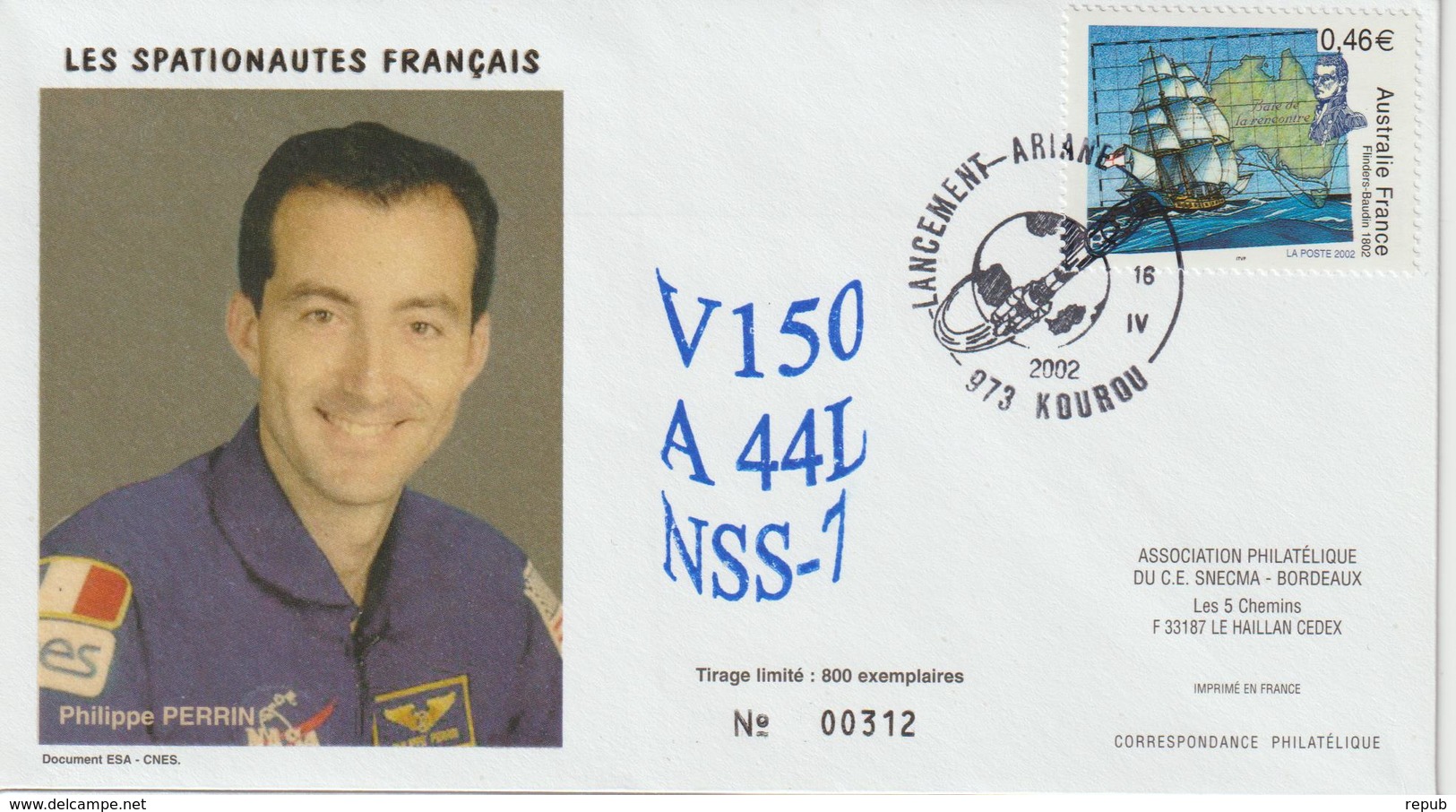 France Kourou 2002 Lancement Ariane Vol 150 - Gedenkstempels