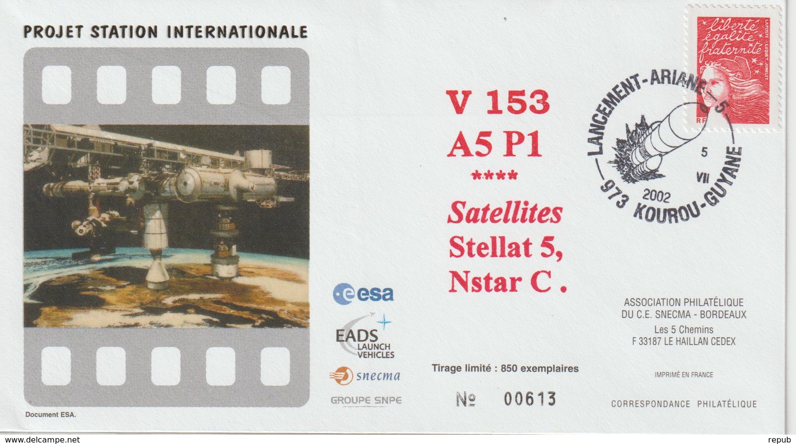 France Kourou 2002 Lancement Ariane Vol 153 - Gedenkstempel