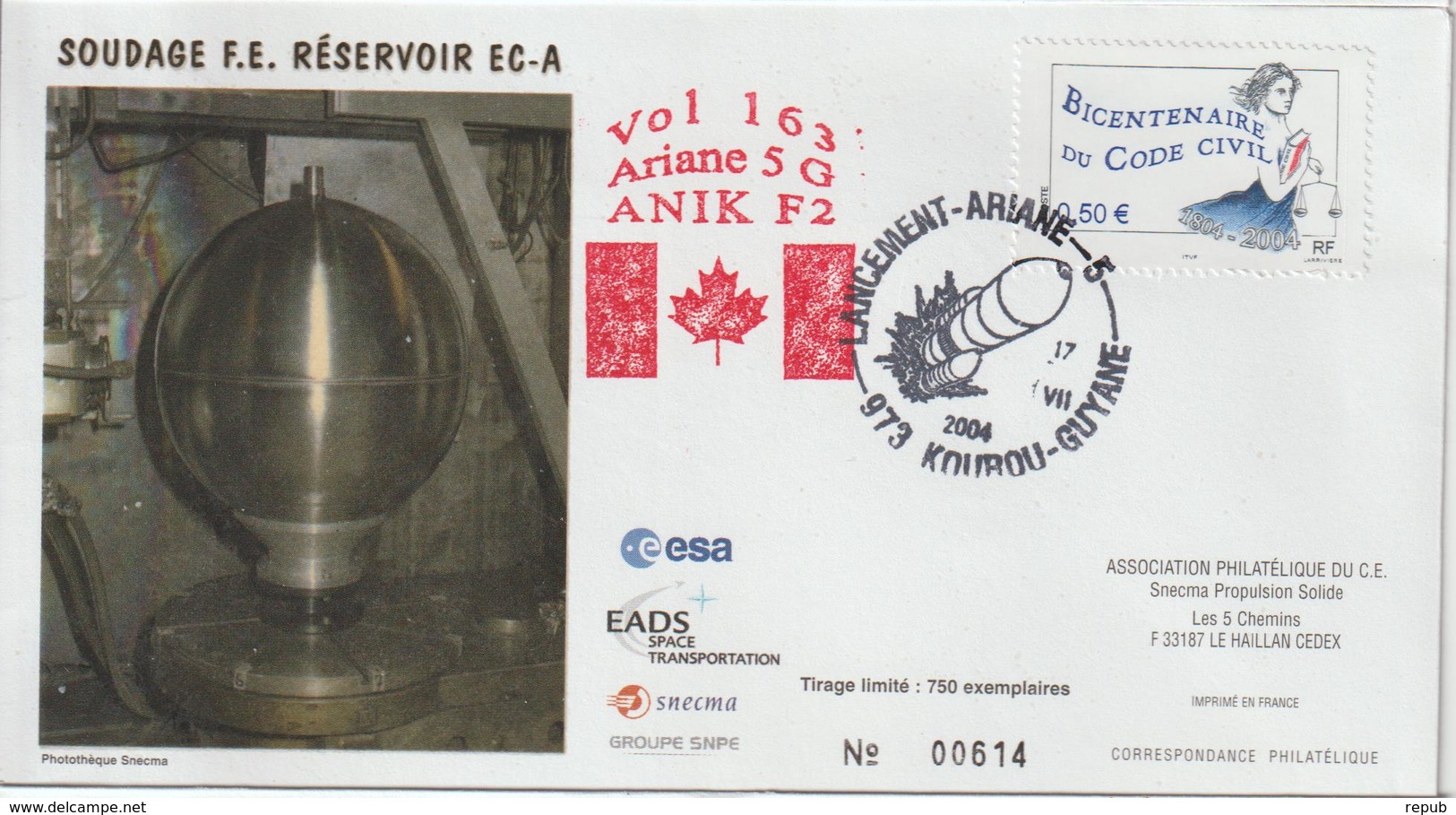 France Kourou 2004 Lancement Ariane Vol 163 - Commemorative Postmarks