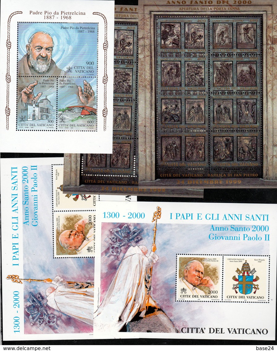 1999 2000 Vaticano Vatican PORTA SANTA E PAPI (x2), PADRE PIO 5 Foglietti MNH** 5 Souv. Sheets - Blocchi E Foglietti