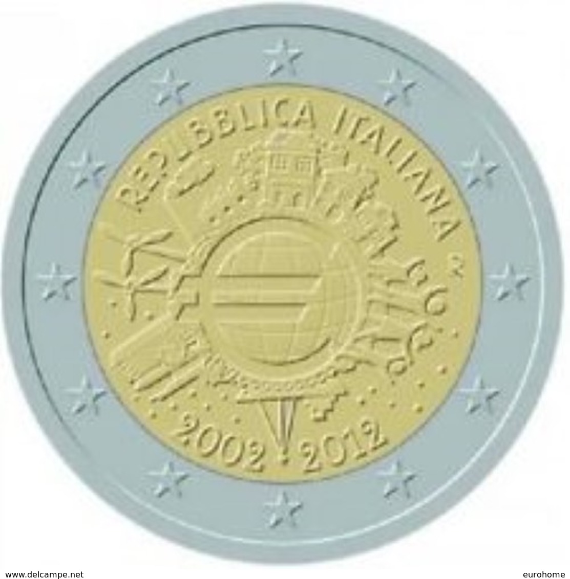 Italie 2012     2 Euro Commemo    10 Jaar Euro   UNC Uit De Rol  UNC Du Rouleaux  !! - Italie