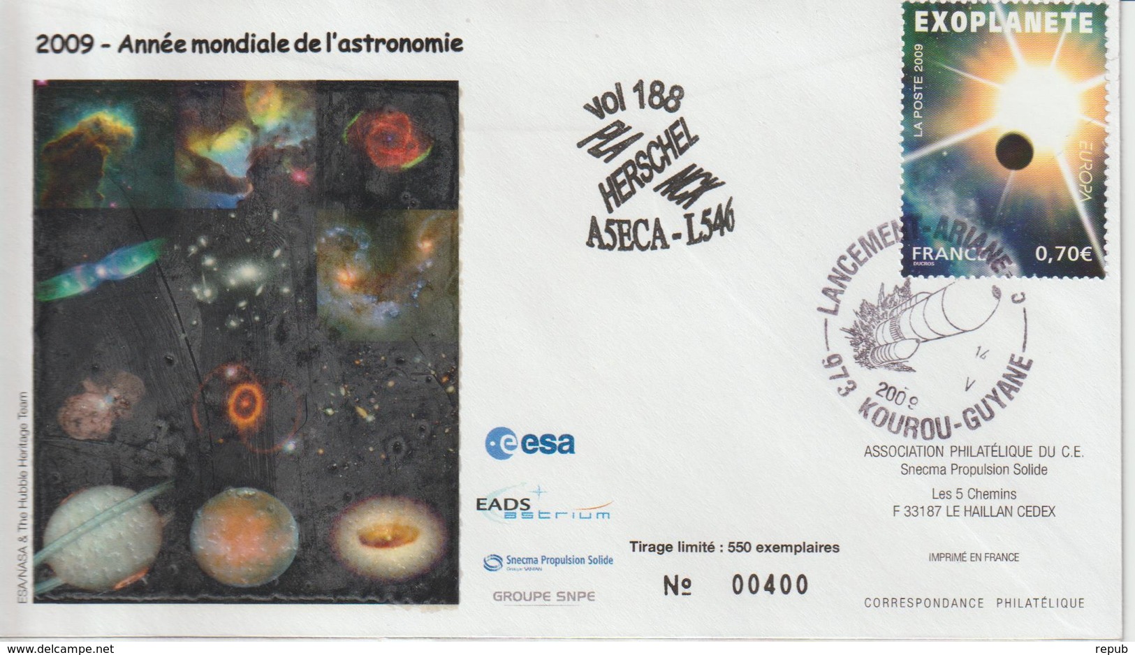 France Kourou 2009 Lancement Ariane Vol 188 - Commemorative Postmarks