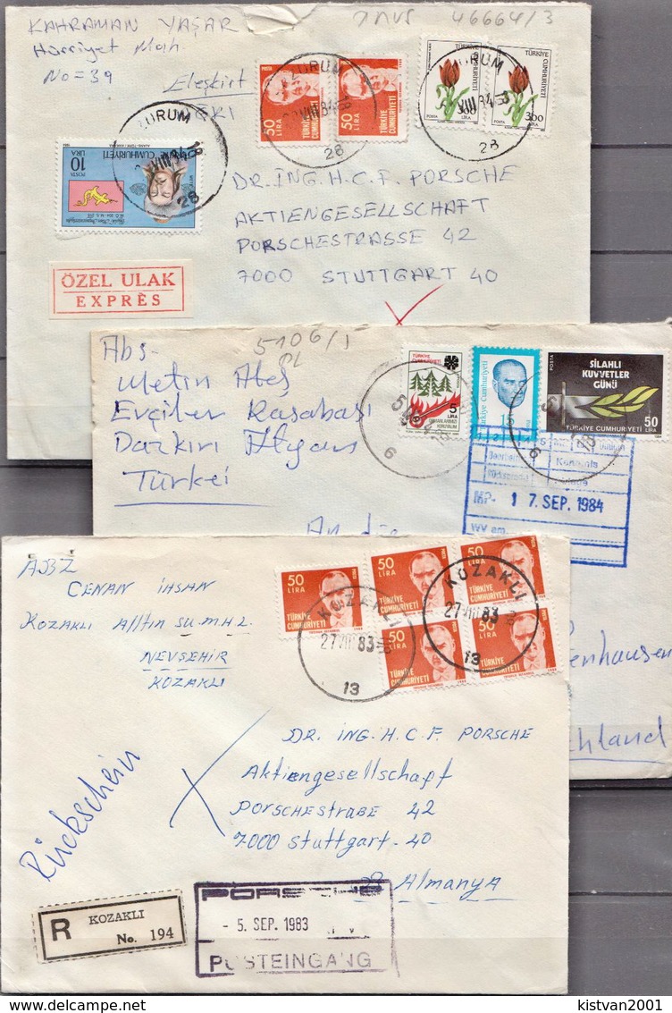 Postal History Cover: Turkey 3 Registered Covers Sent To Porsche Germany - Covers & Documents