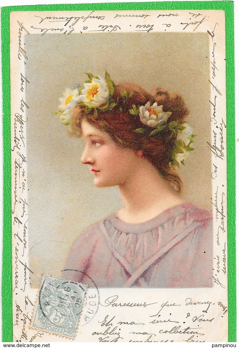 Illustration. Profil Femme Aux Fleurs De Lotus Dans Les Cheveux - Mujeres