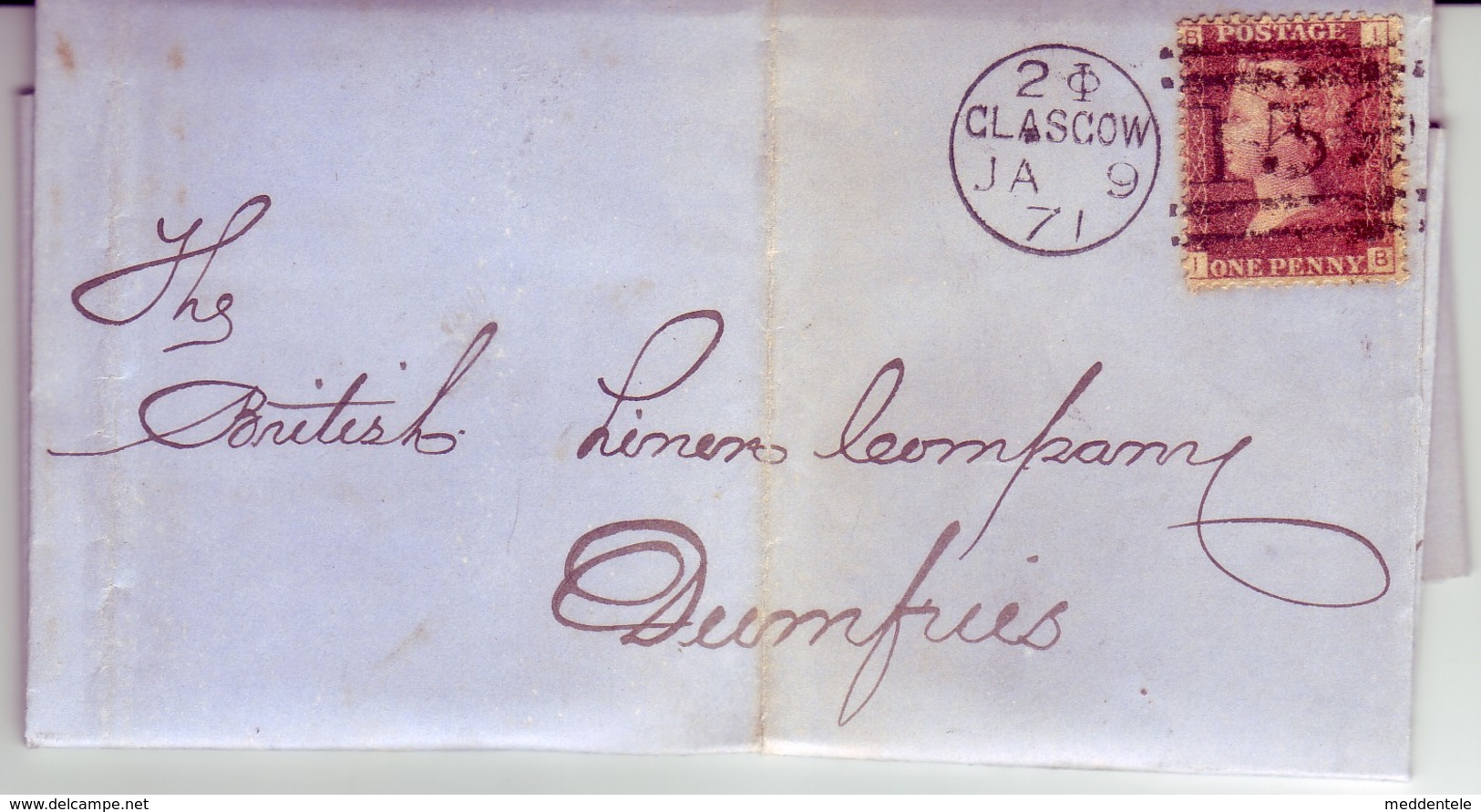 GB QV Scotland Cancel 159 GLASGOW Plate 120, 9 January 1871 To DUMFRIES Lettered BI/IB NICE/Clean - Covers & Documents