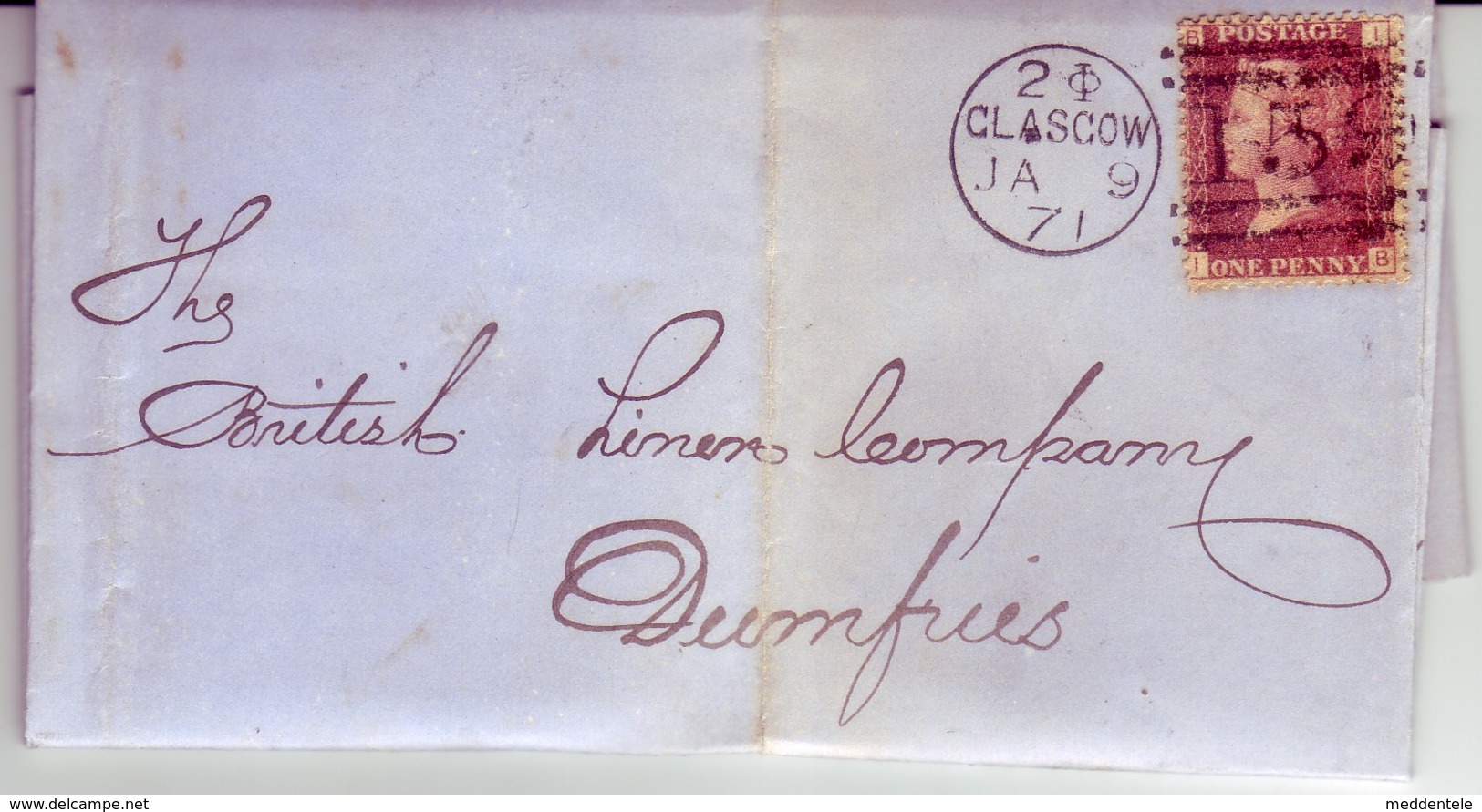 GB QV Scotland Cancel 159 GLASGOW Plate 120, 9 January 1871 To DUMFRIES Lettered BI/IB NICE/Clean - Briefe U. Dokumente