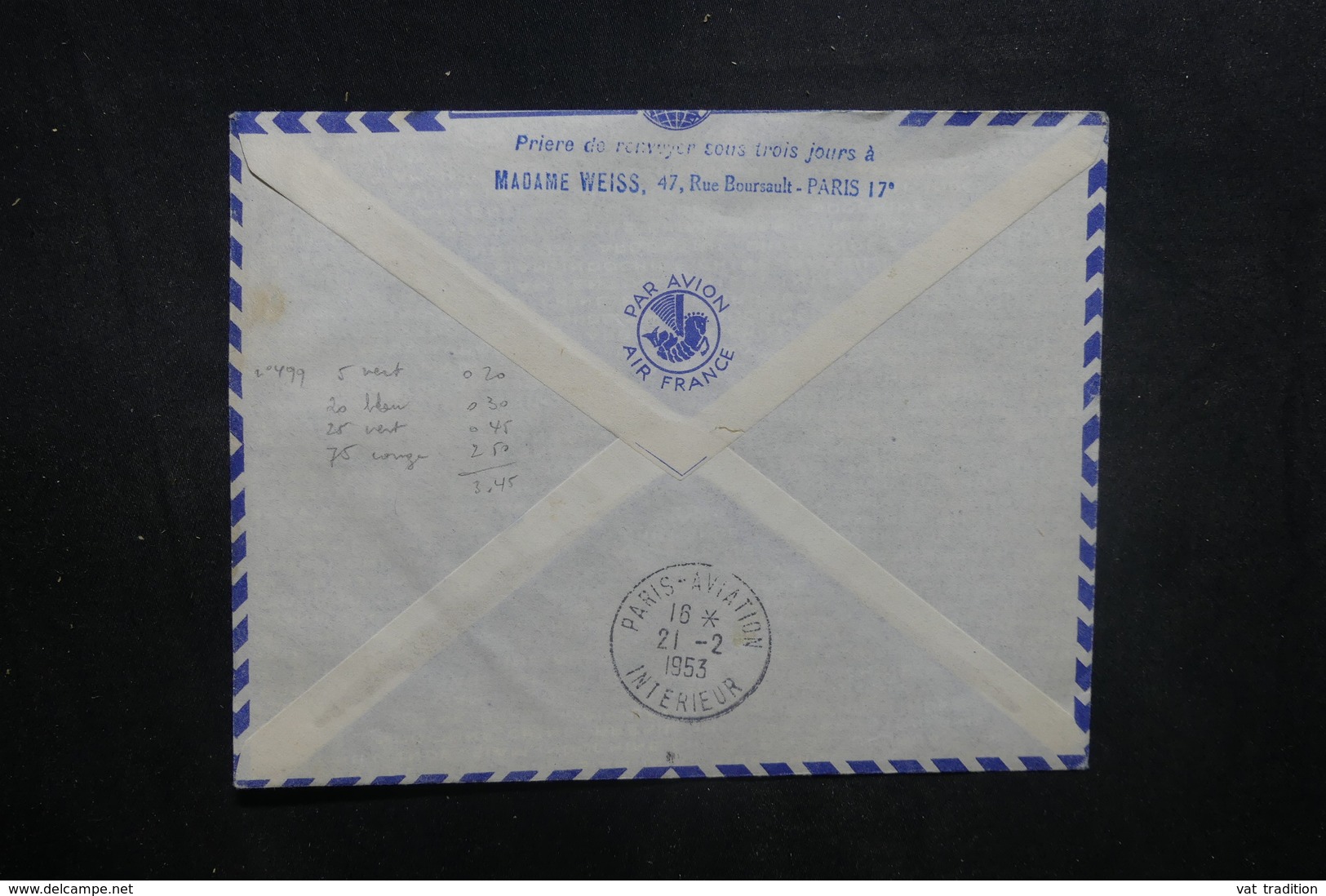 JAPON- Enveloppe Du 1er Vol Tokyo / Saïgon / Paris Par Air France En 1953, Affranchissement Plaisant - L 40457 - Briefe U. Dokumente