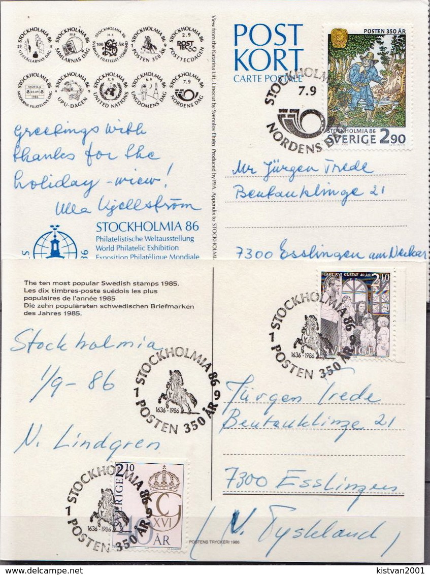 Postal History Cover: Sweden 2 PPCs Sent From Stockholmia 86 - Covers & Documents