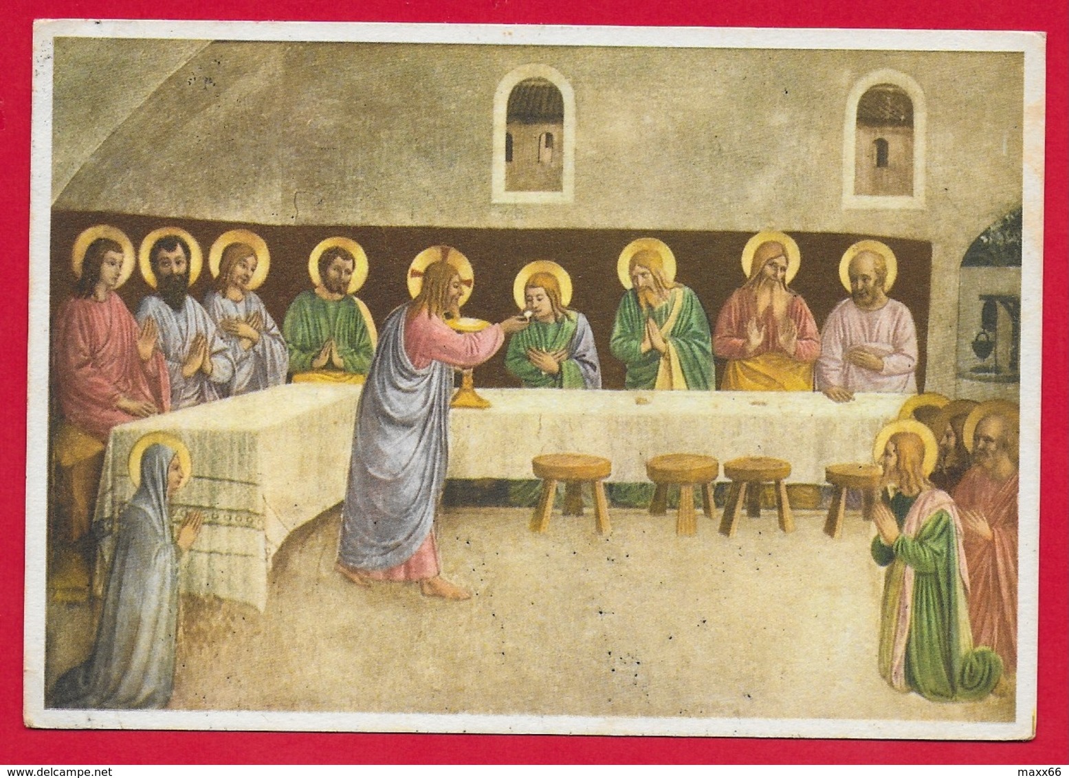 CARTOLINA VG ITALIA - LA COMUNIONE DEGLI APOSTOLI - Fra Beato Angelico - 10 X 15 - 1953 GIORNATA FORZE ARMATE - Pittura & Quadri