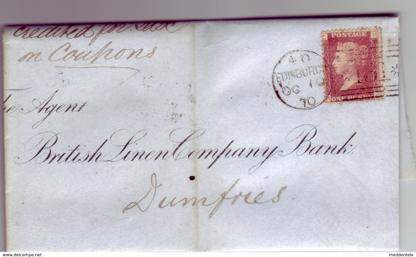 GB QV Scotland Cancel *131* EDINBURGH Plate 134, 10 OCTOBER 1870  To DUMFRIES Lettered CH/HC NICE/Clean - Briefe U. Dokumente