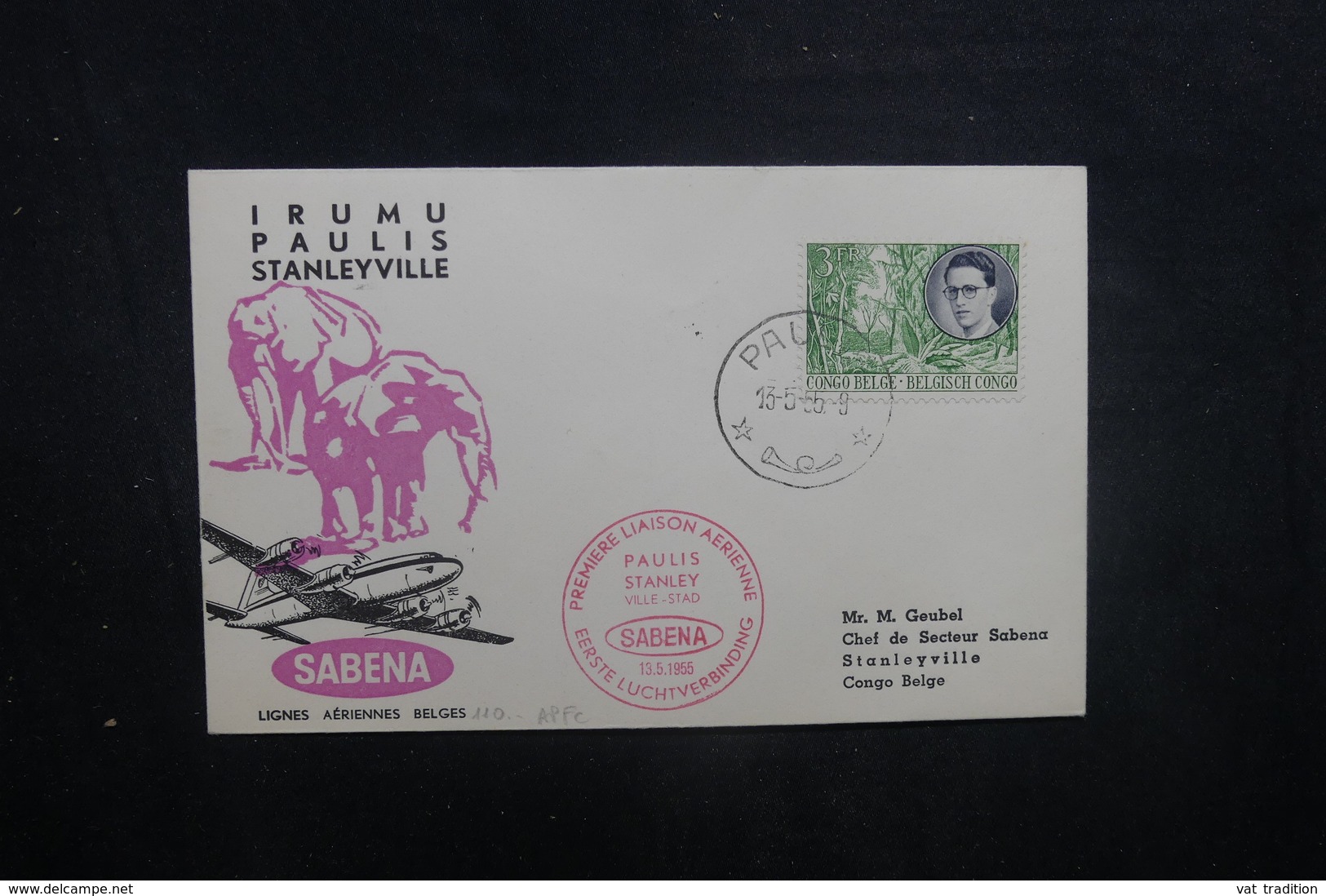 CONGO BELGE - Enveloppe 1er Vol  Paulis / Stanleyville En 1956 - L 40472 - Cartas & Documentos