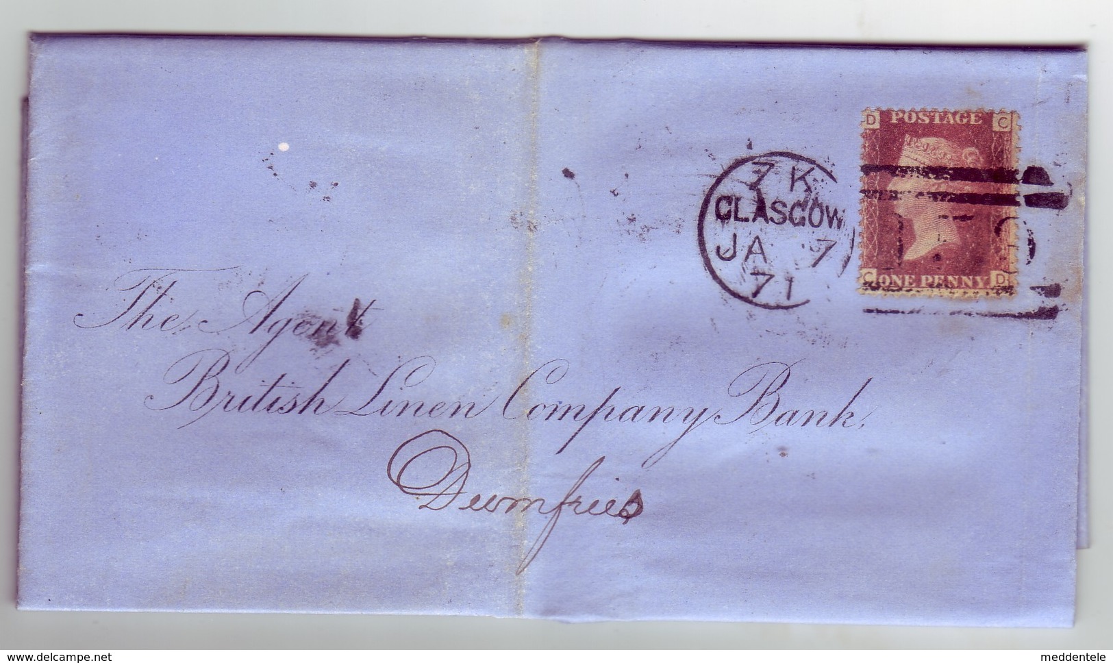 GB QV Scotland Cancel 159 GLASGOW Plate 120, 7 January 1871  To DUMFRIES Lettered DC/CD NICE/Clean - Covers & Documents