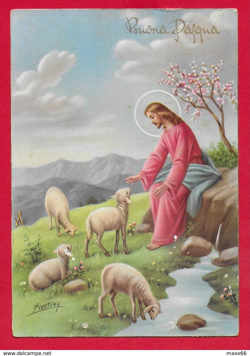 CARTOLINA VG ITALIA - BUONA PASQUA - Cristo Pastore - P. Ventura - CECAMI 7287 - 10 X 15 - 1966 - Pasqua