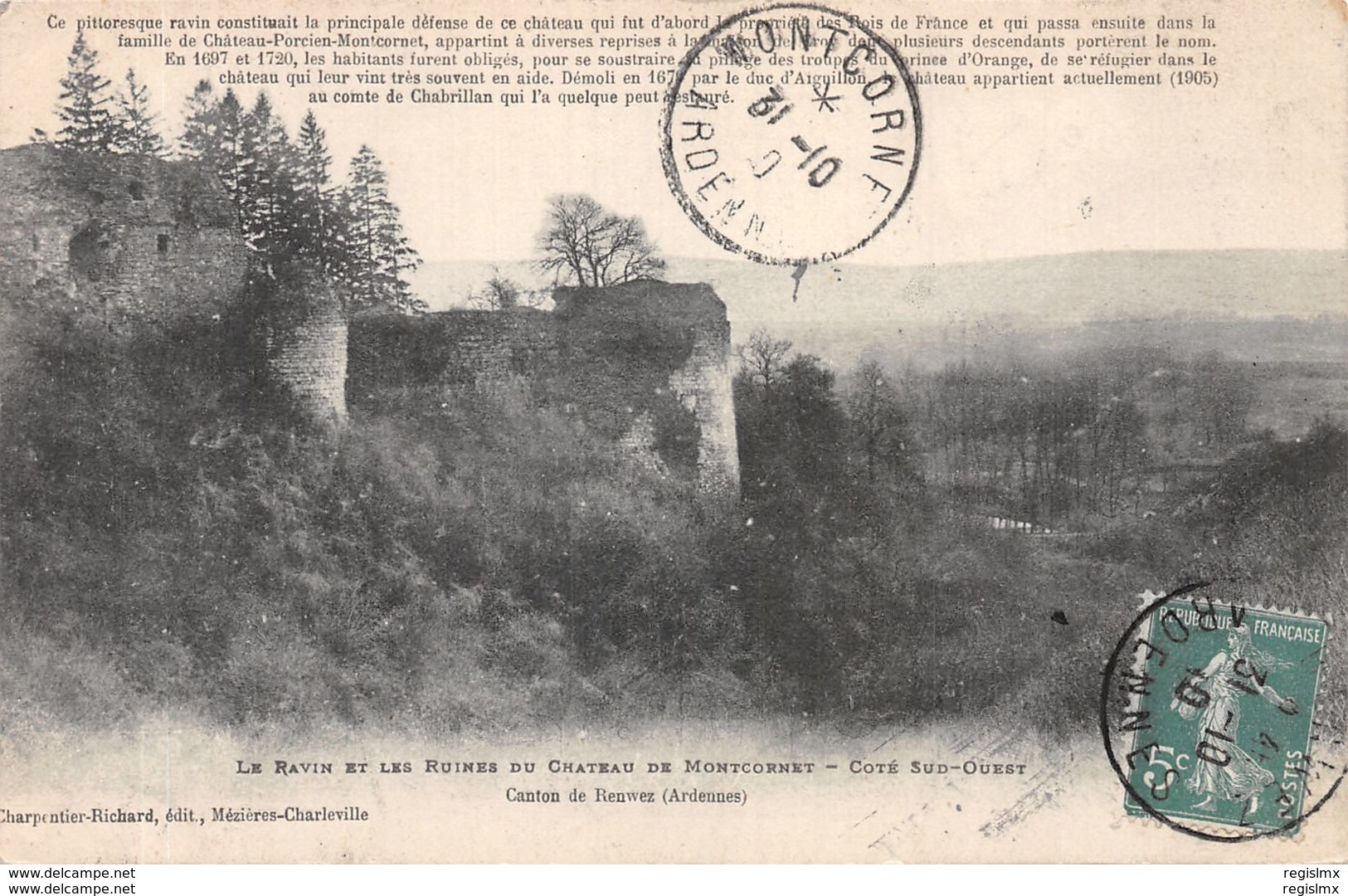 08-LE RAVIN ET LES RUINES DU CHATEAU DE MONTCORNET-N°R2113-F/0343 - Sonstige & Ohne Zuordnung