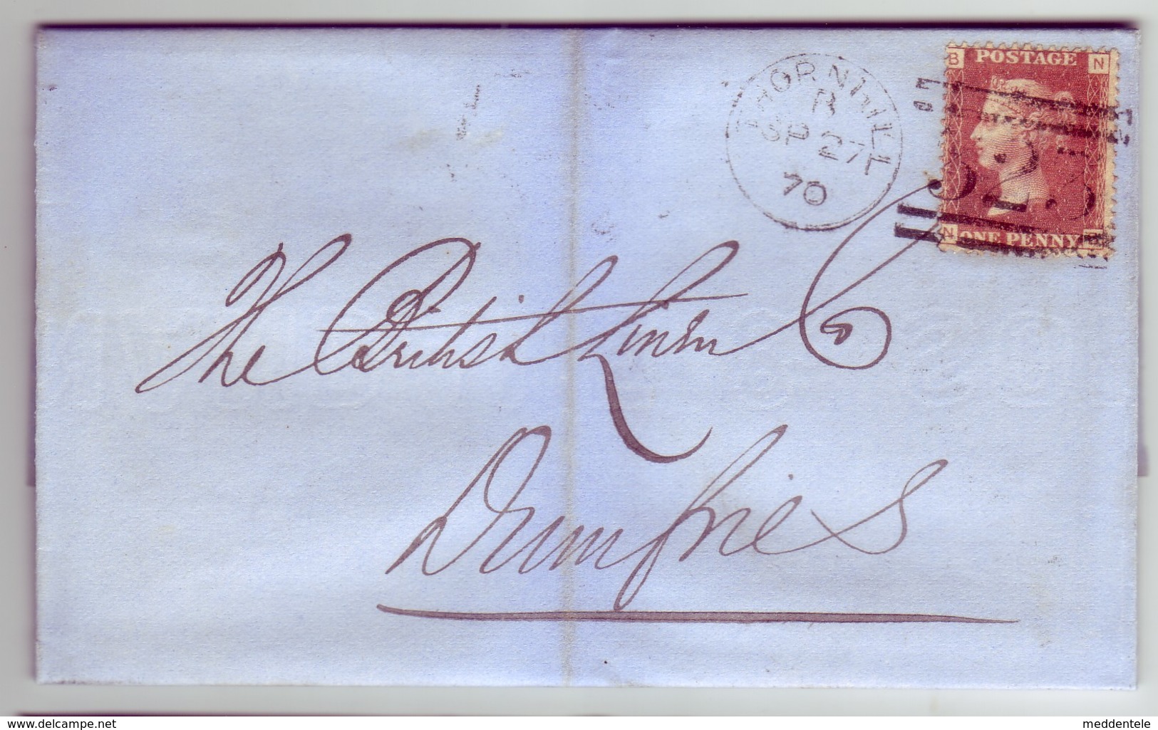 GB QV Scotland Cancel 323 THORNHILL Plate 121,  27 SEPT 1870 To DUMFRIES Lettered BN/NB NICE/Clean - Covers & Documents