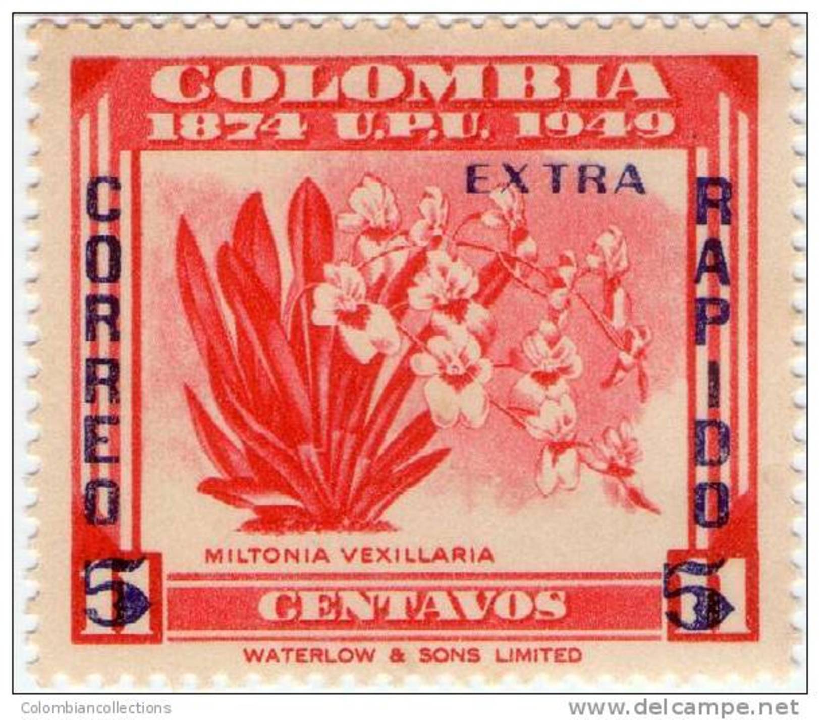 Lote 43o, Colombia, 1953, Orquidea Miltonia Vexillaria , Orchid, Overprint - Colombia