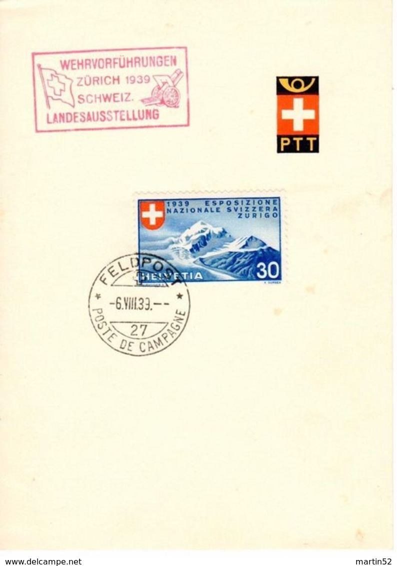 Schweiz Suisse 1939 ESPOSIZIONE Zu 227 Mi 343 Yv 325 "Glacier" O WEHRVORFÜHRUNGEN LANDESAUSSTELLUNG    (Zu CHF 25.00) - Lettres & Documents