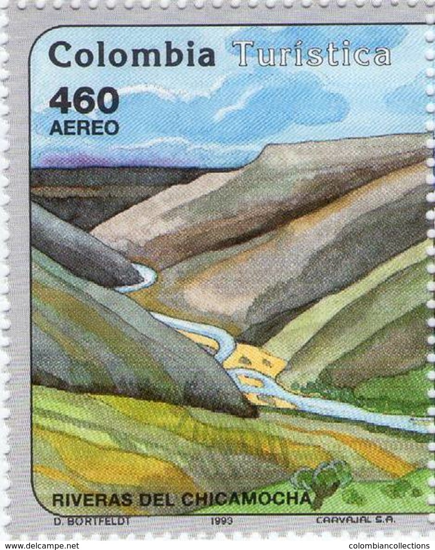 Lote 1934-7, Colombia, 1993, Sello, Stamp, 4 V, Turismo, Tourism, River, Mountain, Water Fall, Lake - Colombia