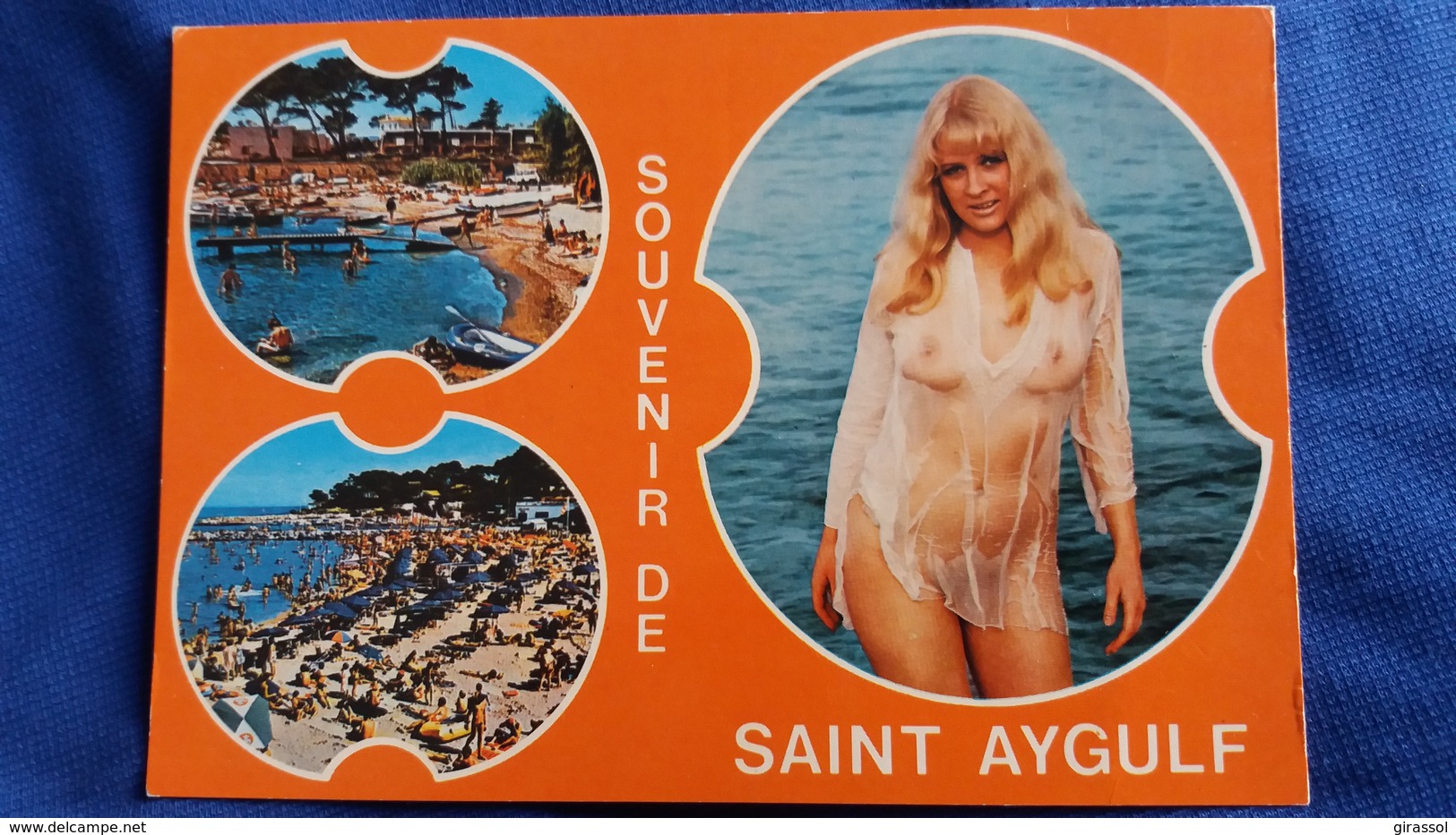 CPSM PIN UP FEMME A MOITIE NUE NU COTE VAROISE SOUVENIR DE ST AYGULF ED 7 - Pin-Ups