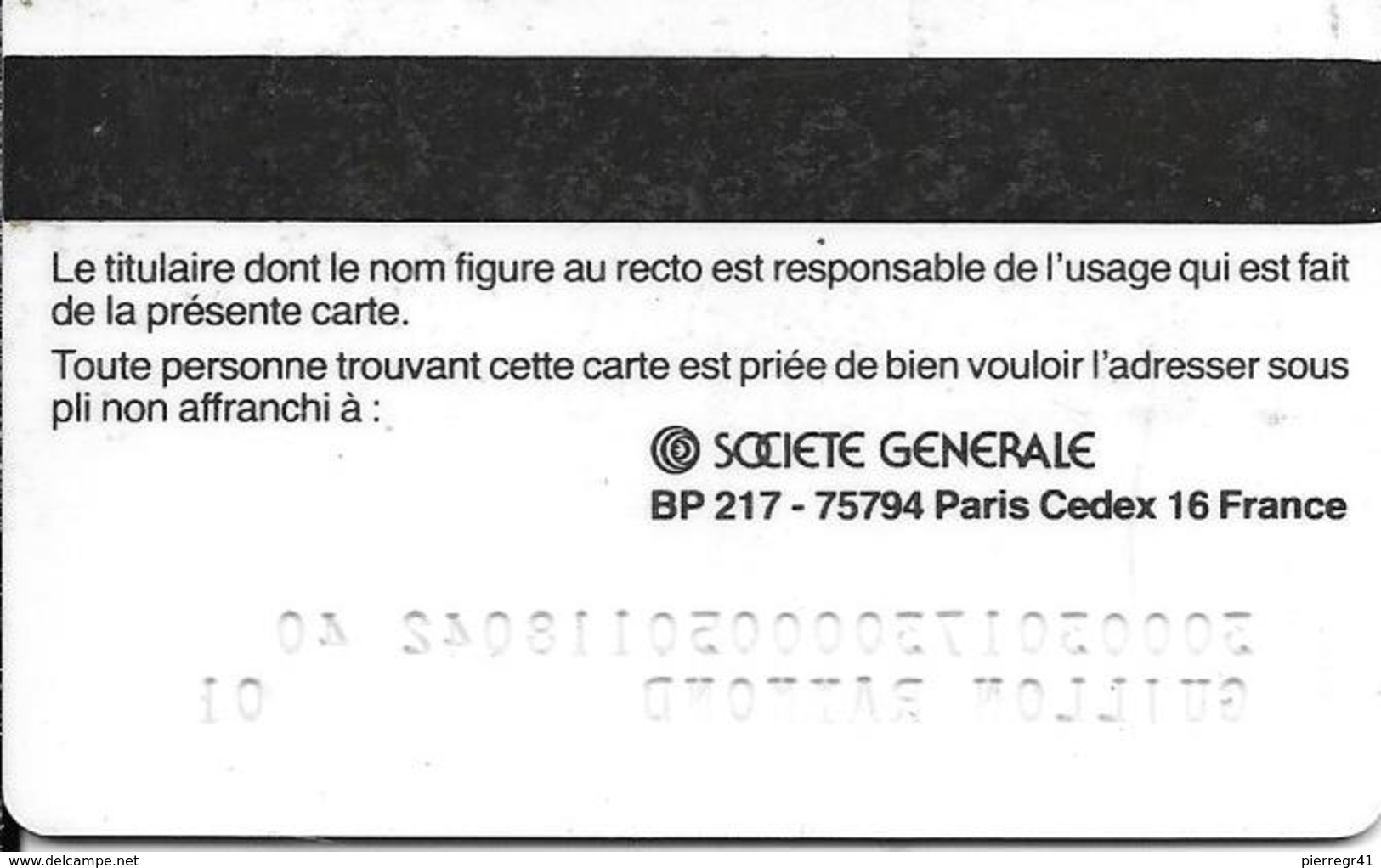 CARTE-+MAGNETIQUE-BANCAIRE-1990-SOCIETE GENERALE-CARTE -CARTE RETRAIT- -TBE - Disposable Credit Card