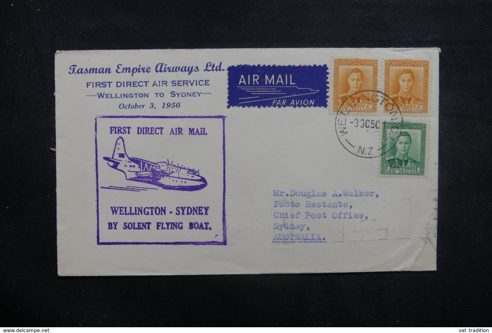 NOUVELLE ZÉLANDE - Enveloppe 1er Vol Wellington / Sydney En 1950 , Affranchissement Plaisant - L 40517 - Briefe U. Dokumente