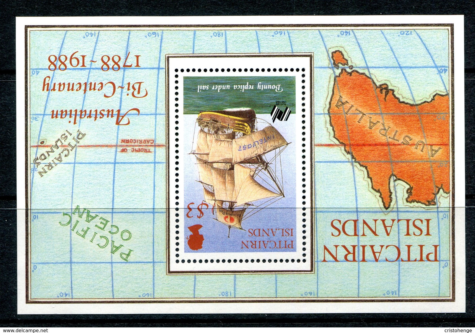 Pitcairn Islands 1988 Bicentenary Of Australian Settlement MS - Wmk. Inverted - MNH (SG MS314w) - Islas De Pitcairn