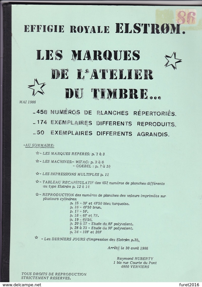 Belgique ELSTROM  Les Marques De L Atelier Du Timbre  Par R Huberty 35 Pages - Guides & Manuels