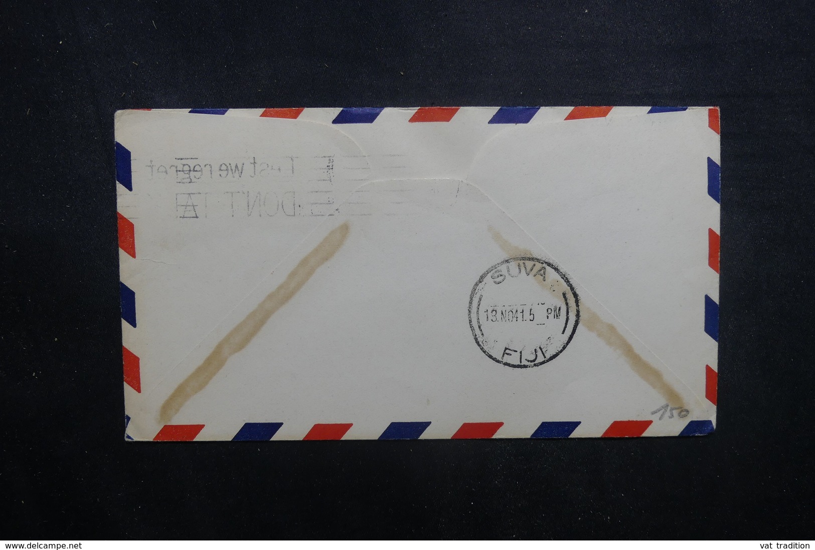 NOUVELLE ZÉLANDE - Enveloppe 1er Vol New Zéland / Fiji En 1941, Affranchissement Plaisant - L 40535 - Lettres & Documents