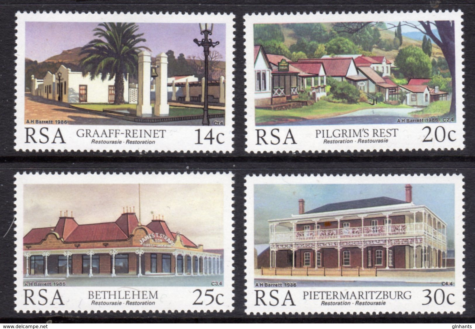 SOUTH AFRICA - 1986 HISTORIC BUILDINGS RESTORATION SET (4V) FINE MOUNTED MINT MM * SG 600-603 - Unused Stamps