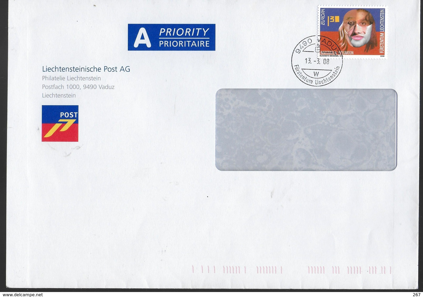 LIECHTENSTEIN Lettre 2008 Europa Integration - Franking Machines (EMA)