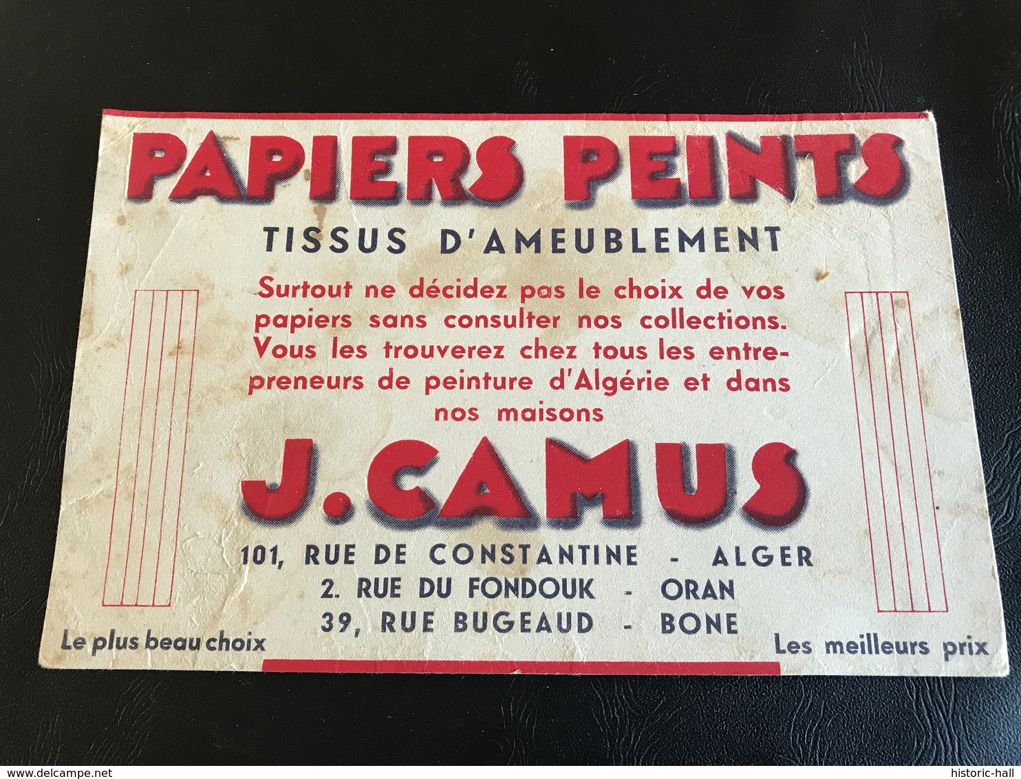 Buvard J. CAMUS Papiers Peints Tissus D’Ameublement - ALGER ORAN BONE - Wash & Clean