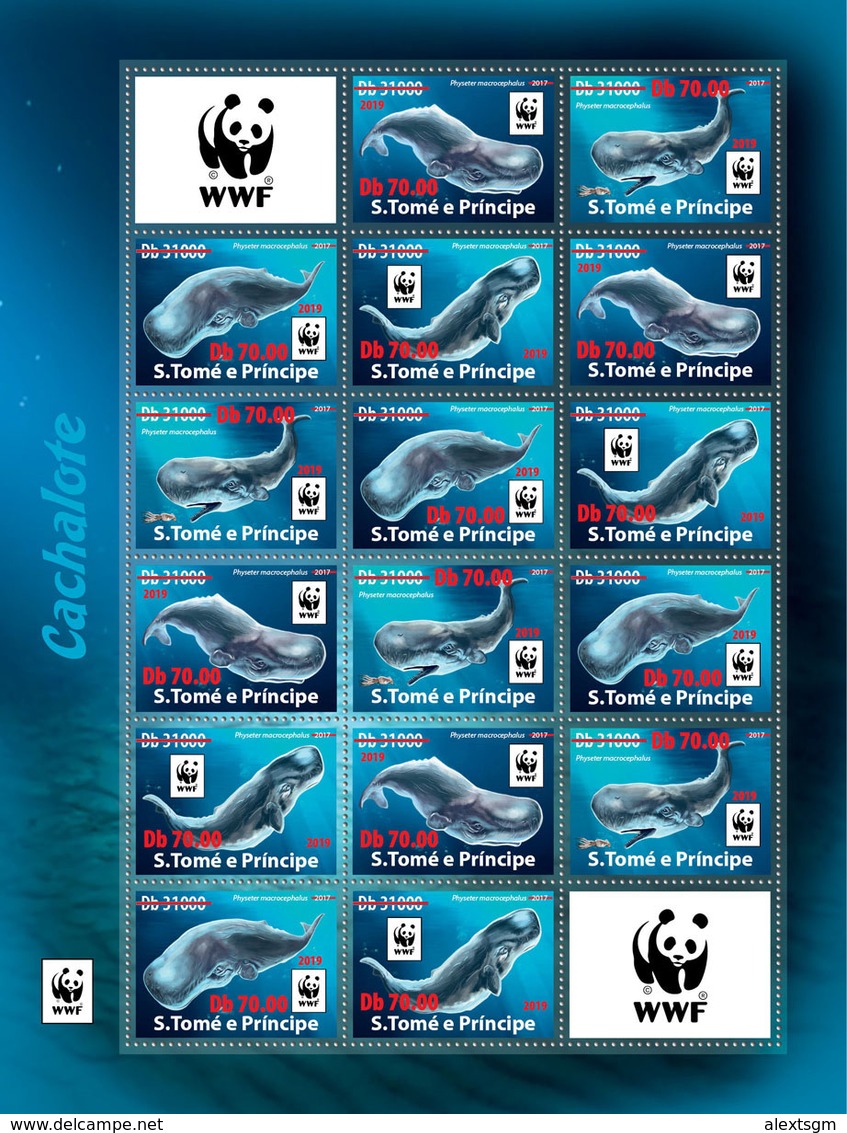 S. TOME & PRINCIPE 2019 - WWF Whales Overprint, M/S 4 Sets. Official Issue - Sonstige & Ohne Zuordnung