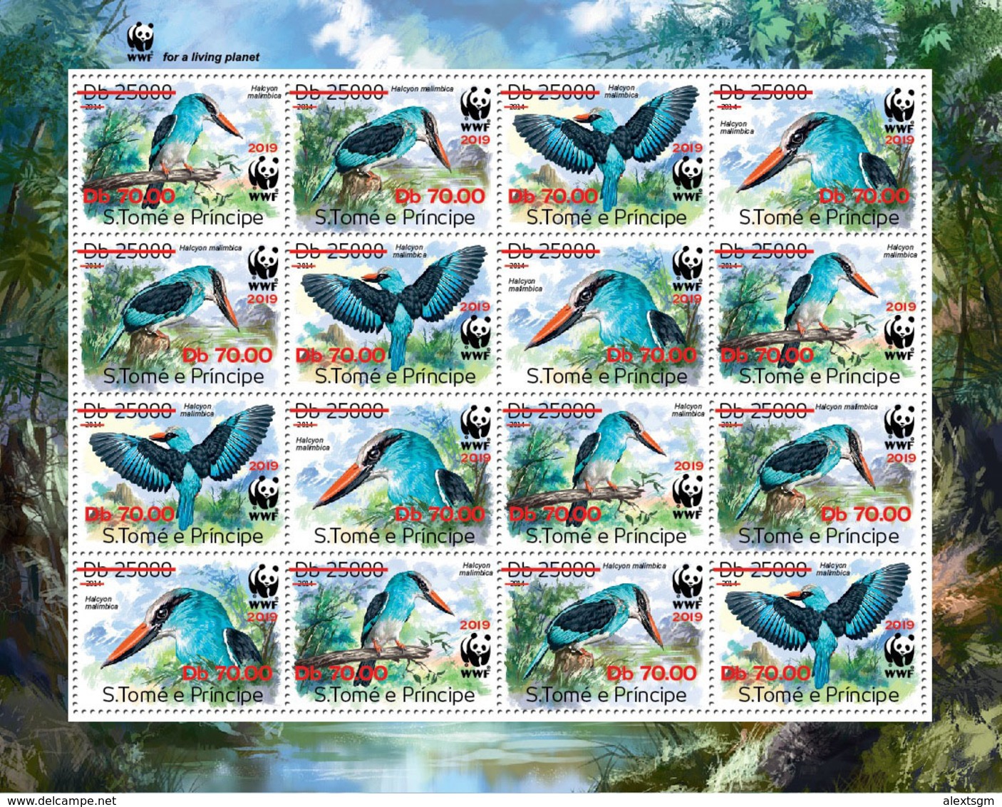 S. TOME & PRINCIPE 2019 - WWF Kingfisher Overprint, M/S 4 Sets. Official Issue - Sonstige & Ohne Zuordnung