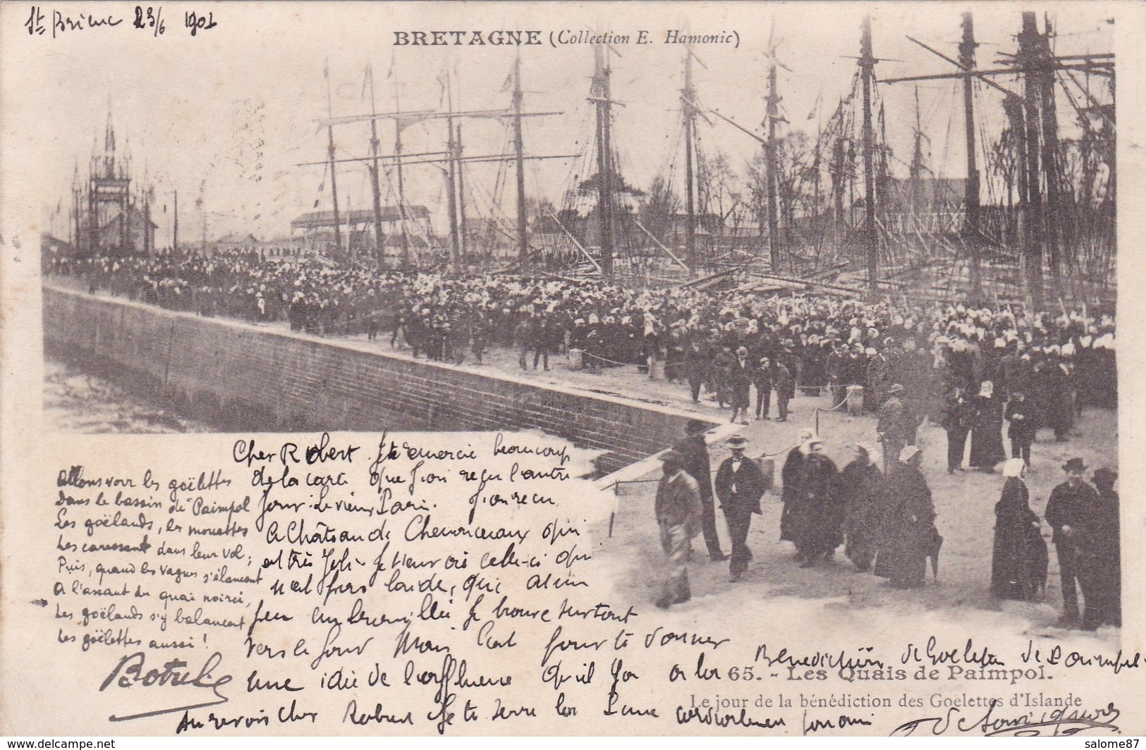 Cpa 65 LES QUAIS DE PAIMPOL LE JOUR DE LA BENEDICTION DES GOELETTES D ISLANDE 1901 - Pêche