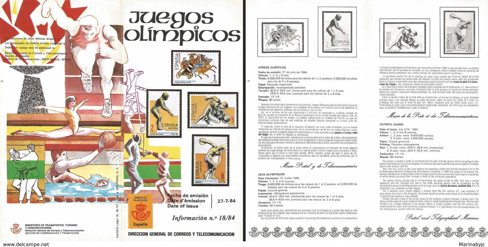 V) 1984 SPAIN, OLYMPIC GAME, FDB - Neufs