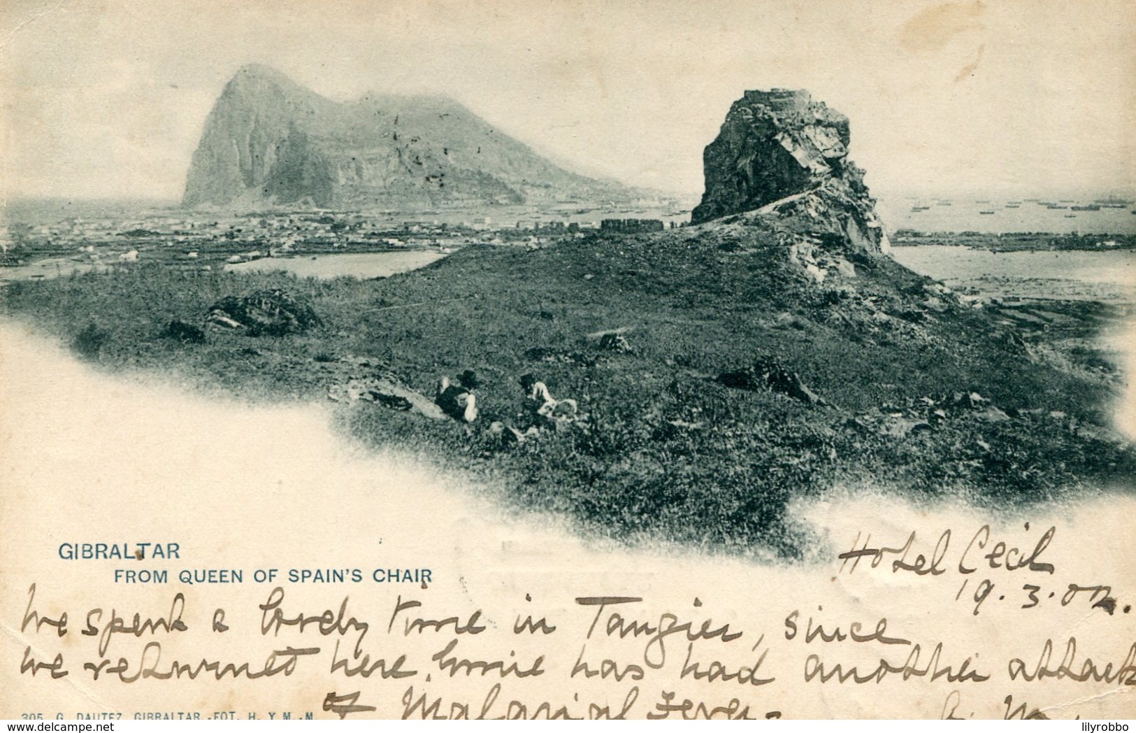 GIBRALTAR -  From Queen Of Spain's Chair 1902 - Undivided Rear Vignette - Good Animation Etc - Gibraltar