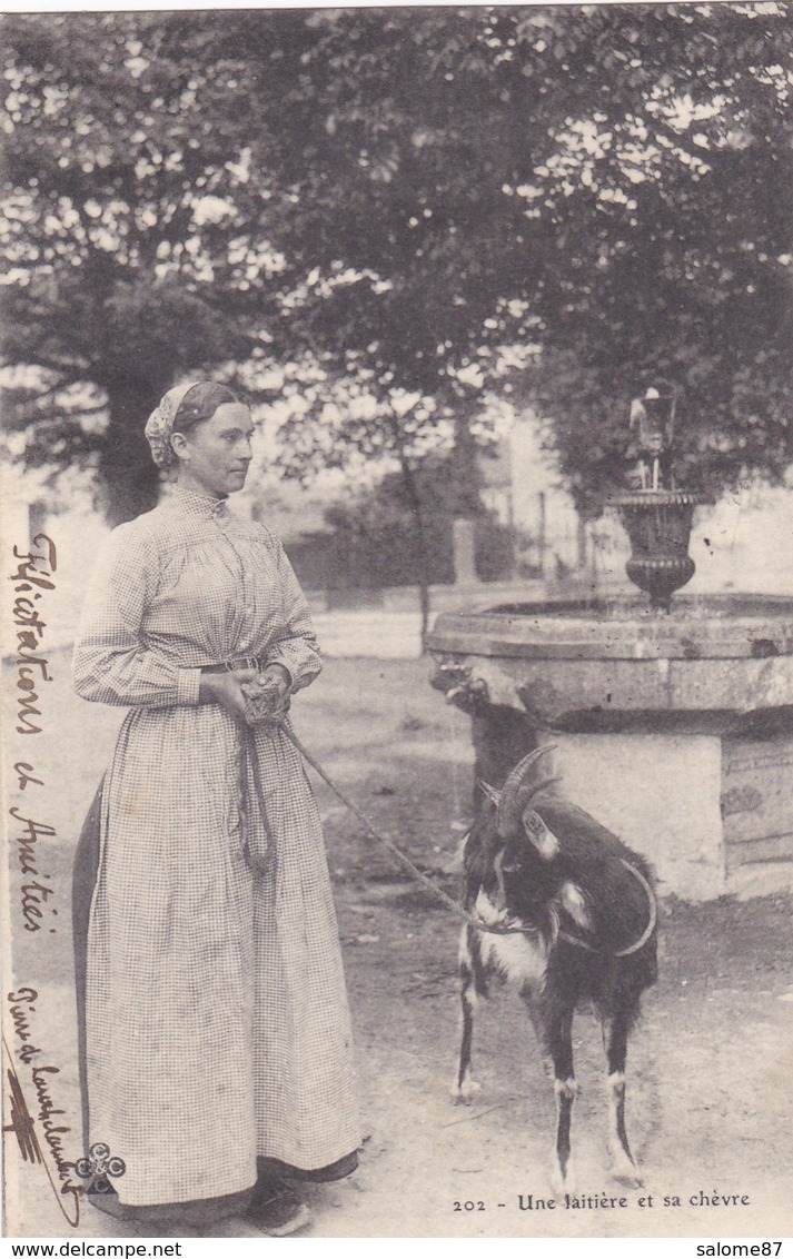 Cpa 202 UNE LAITIERE ET SA CHEVRE 1902 - Artigianato