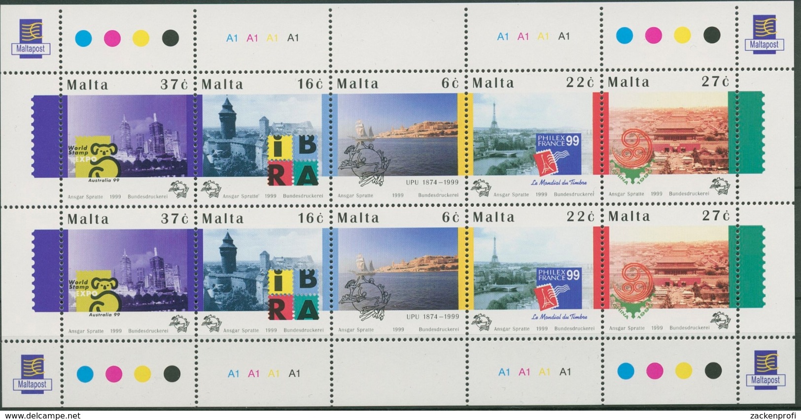 Malta 1999 125 Jahre Weltpostverein UPU Kleinbogen 1067/71 K Postfrisch (C90482) - Malta