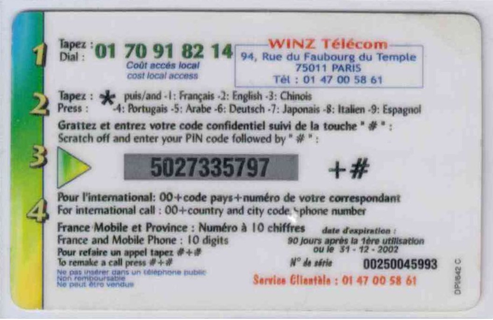 WINZ TELECOM - Gold Access - 5 Minutes Offertes- Voir Scans - Autres & Non Classés