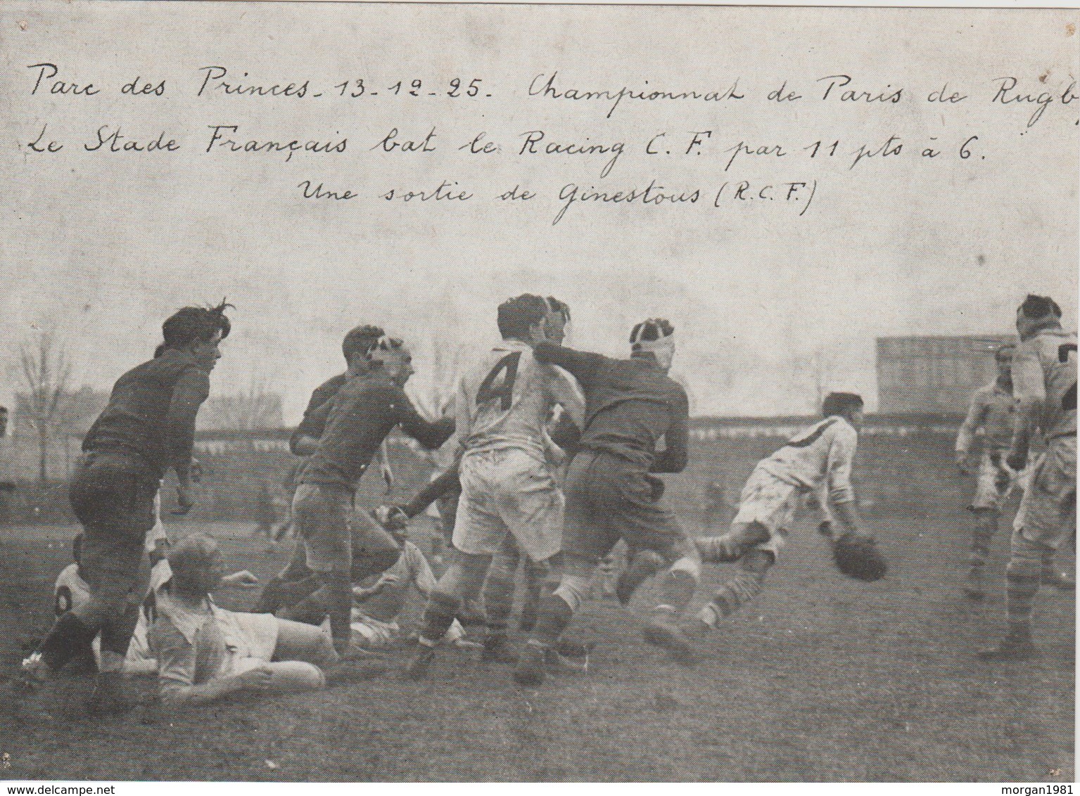 REPRODUCTION PHOTO PRESSE   17,5 Cm  X  12,5   Cm    PARC DES PRINCES 13-12-25 STADE FRANCAIS. RACING C.F. 11-6 - Rugby